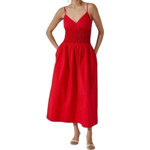 ASTR Womens Cherry Red Midi Dress With Smocked Waist &‎ Adjustable Straps Small